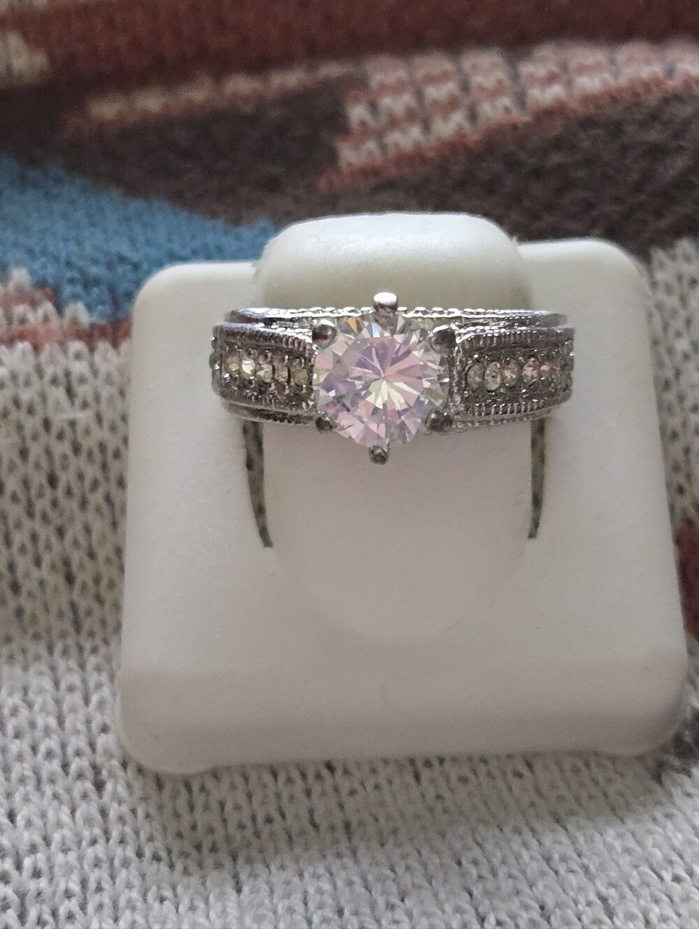 Silver Round Center Stone Engagement Ring with Accent Stones 3 Cttw